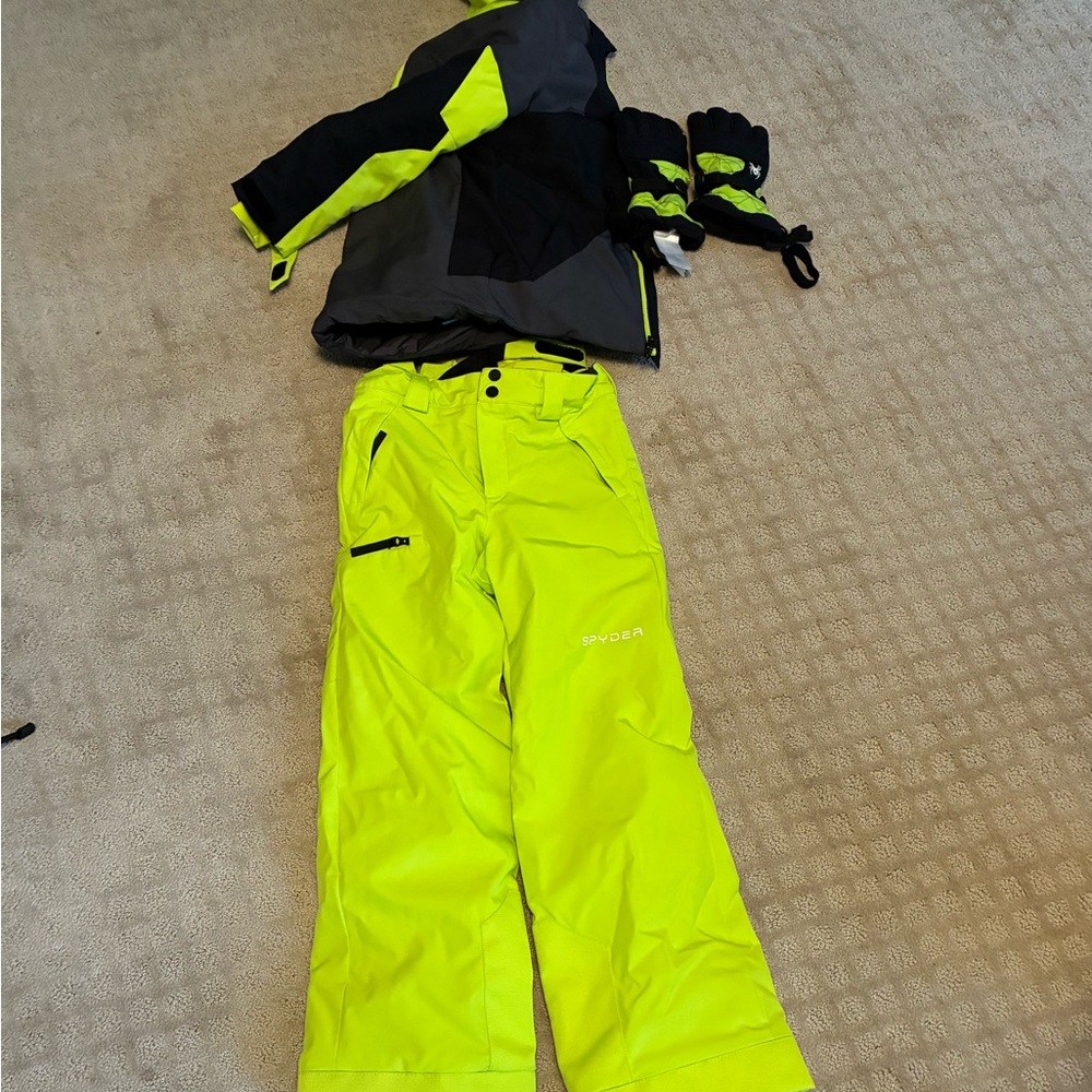 Spyder Neon Yellow and Black Ski Outfit